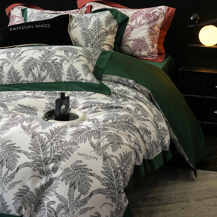 91家纺网 家纺一手货源 找家纺 威克凯丽 2024新款100S缎面数码印花四件套 夏日风情 绿