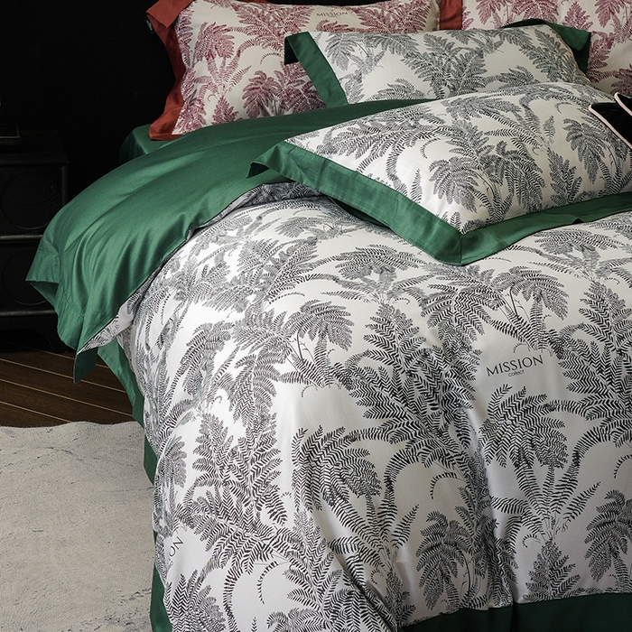 91家纺网 家纺一手货源 找家纺 威克凯丽 2024新款100S缎面数码印花四件套 夏日风情 绿