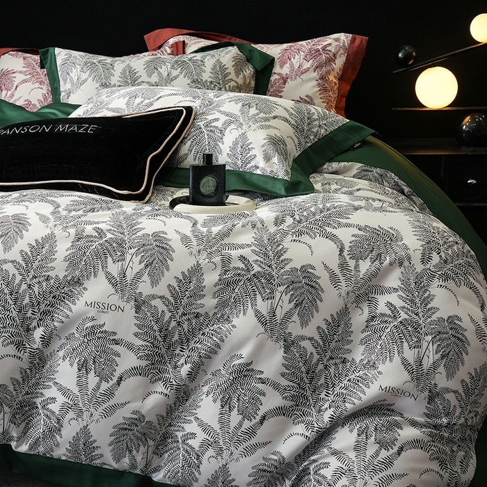 91家纺网 家纺一手货源 找家纺 威克凯丽 2024新款100S缎面数码印花四件套 夏日风情 绿