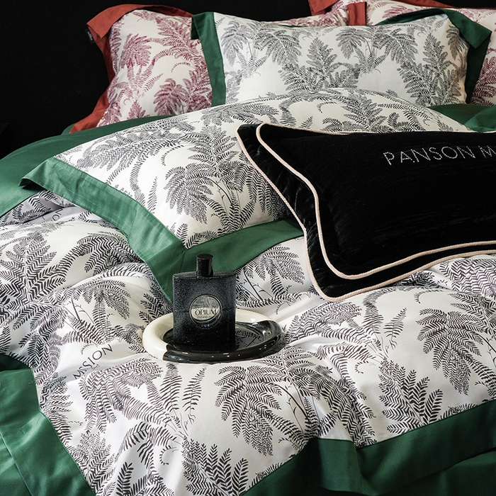 91家纺网 家纺一手货源 找家纺 威克凯丽 2024新款100S缎面数码印花四件套 夏日风情 绿