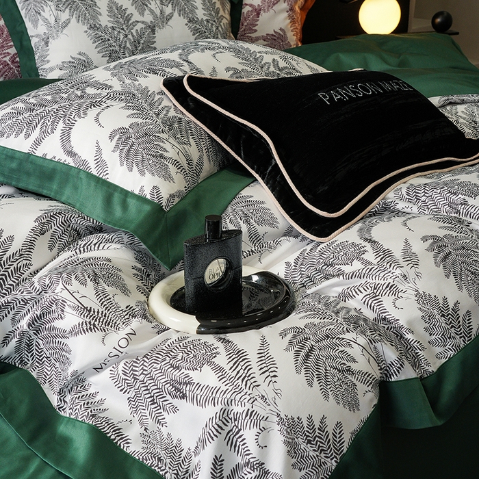 91家纺网 家纺一手货源 找家纺 威克凯丽 2024新款100S缎面数码印花四件套 夏日风情 绿