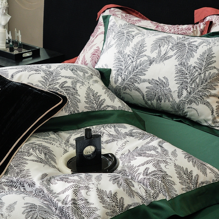 91家纺网 家纺一手货源 找家纺 威克凯丽 2024新款100S缎面数码印花四件套 夏日风情 绿