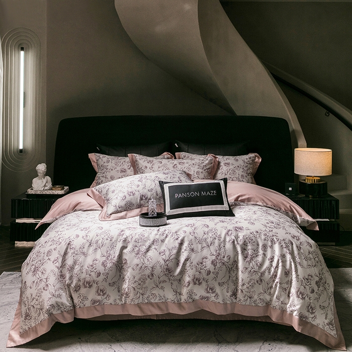 威克凯丽 2024新款100S缎面数码印花四件套 香颂 （爱妲粉）