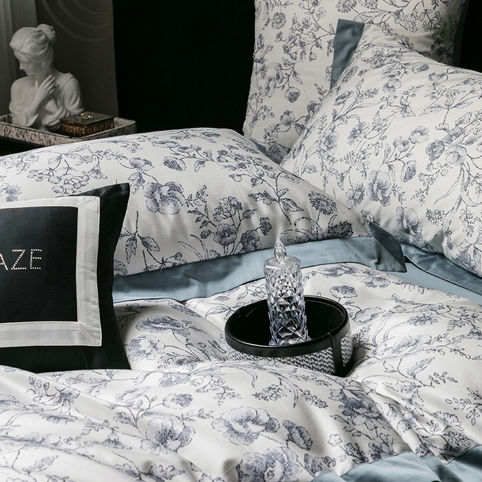 91家纺网 家纺一手货源 找家纺 威克凯丽 2024新款100S缎面数码印花四件套 香颂 （极岩兰）