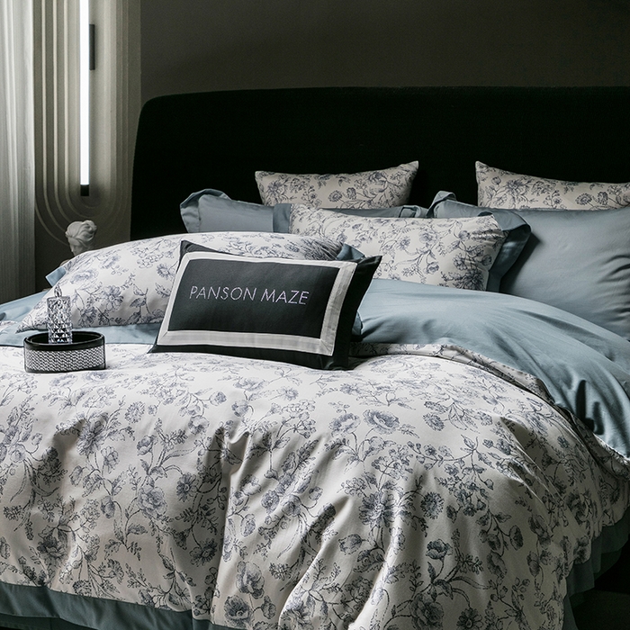 91家纺网 家纺一手货源 找家纺 威克凯丽 2024新款100S缎面数码印花四件套 香颂 （极岩兰）