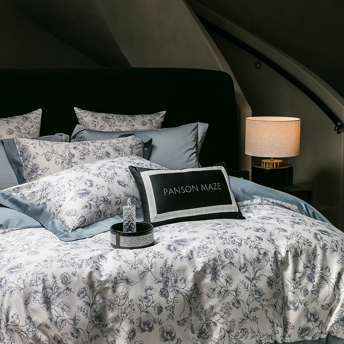 91家纺网 家纺一手货源 找家纺 威克凯丽 2024新款100S缎面数码印花四件套 香颂 （极岩兰）