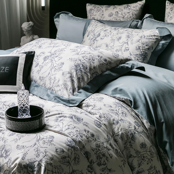 91家纺网 家纺一手货源 找家纺 威克凯丽 2024新款100S缎面数码印花四件套 香颂 （极岩兰）