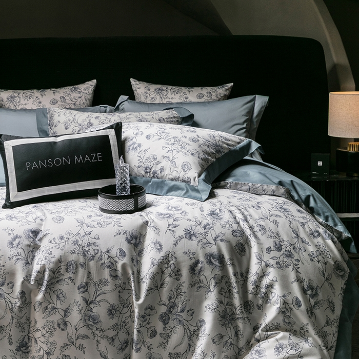 91家纺网 家纺一手货源 找家纺 威克凯丽 2024新款100S缎面数码印花四件套 香颂 （极岩兰）