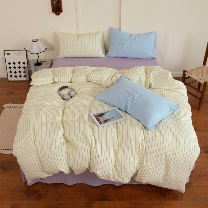 91家纺网 家纺一手货源 找家纺 尤米 2025新款亲肤舒适混搭ins风四件套系列 芋泥云朵