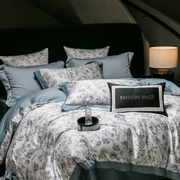 91家纺网 家纺一手货源 找家纺 威克凯丽 2024新款100S缎面数码印花四件套 香颂 （极岩兰）