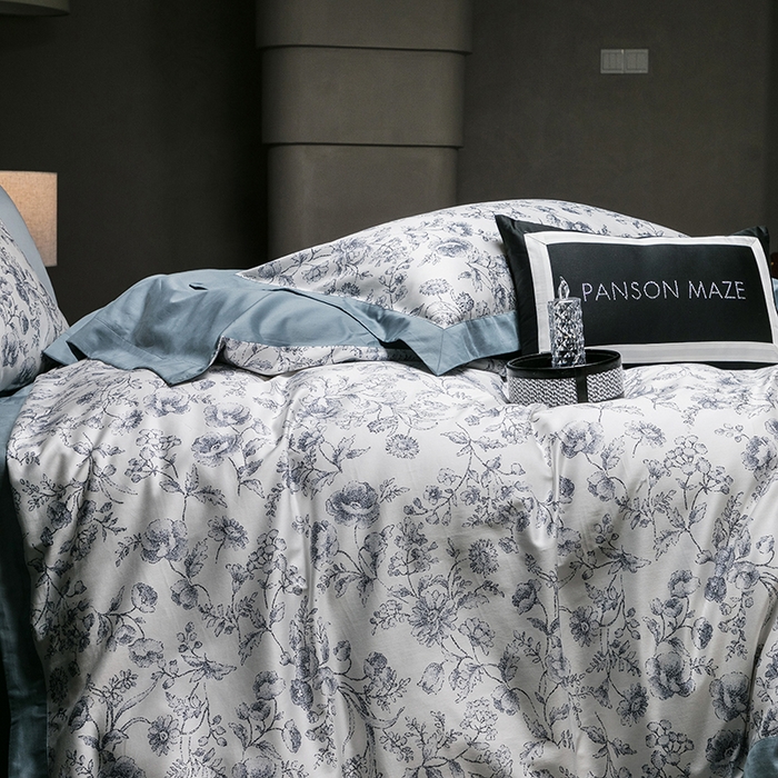 91家纺网 家纺一手货源 找家纺 威克凯丽 2024新款100S缎面数码印花四件套 香颂 （极岩兰）