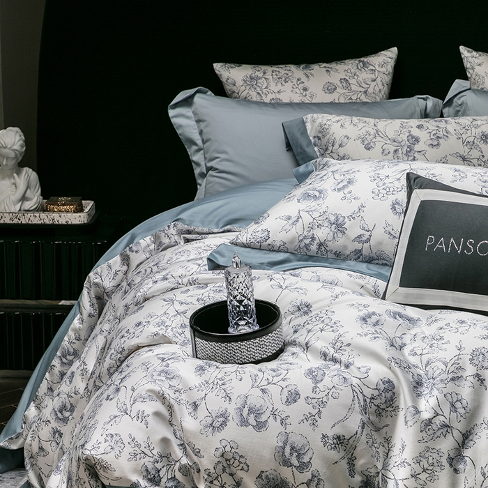 91家纺网 家纺一手货源 找家纺 威克凯丽 2024新款100S缎面数码印花四件套 香颂 （极岩兰）