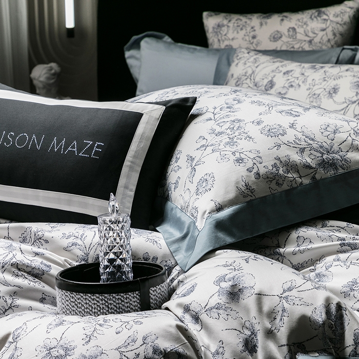 91家纺网 家纺一手货源 找家纺 威克凯丽 2024新款100S缎面数码印花四件套 香颂 （极岩兰）