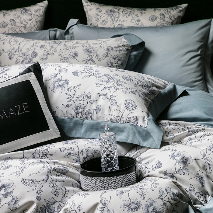 91家纺网 家纺一手货源 找家纺 威克凯丽 2024新款100S缎面数码印花四件套 香颂 （极岩兰）