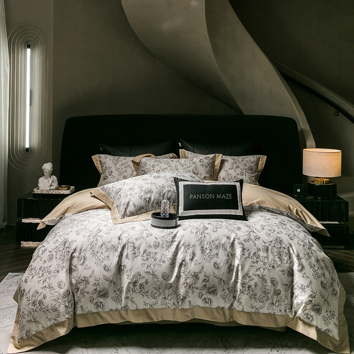 91家纺网 家纺一手货源 找家纺 威克凯丽 2024新款100S缎面数码印花四件套 香颂 （雪茄色）