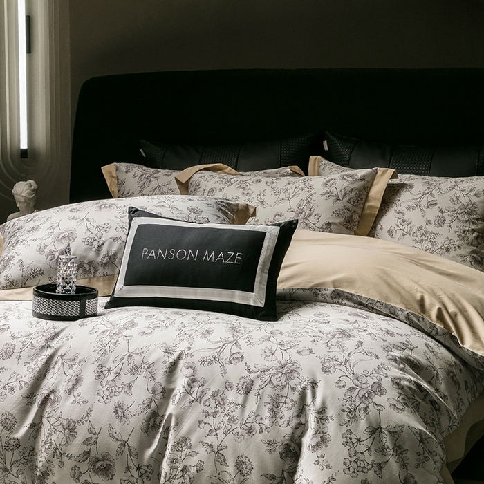 91家纺网 家纺一手货源 找家纺 威克凯丽 2024新款100S缎面数码印花四件套 香颂 （雪茄色）