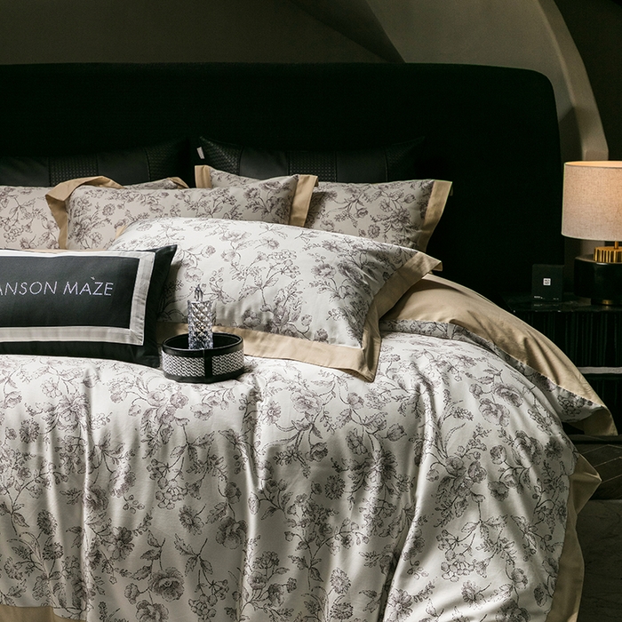 91家纺网 家纺一手货源 找家纺 威克凯丽 2024新款100S缎面数码印花四件套 香颂 （雪茄色）