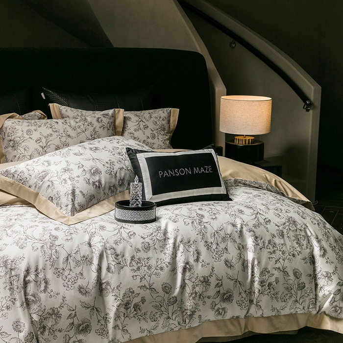 91家纺网 家纺一手货源 找家纺 威克凯丽 2024新款100S缎面数码印花四件套 香颂 （雪茄色）