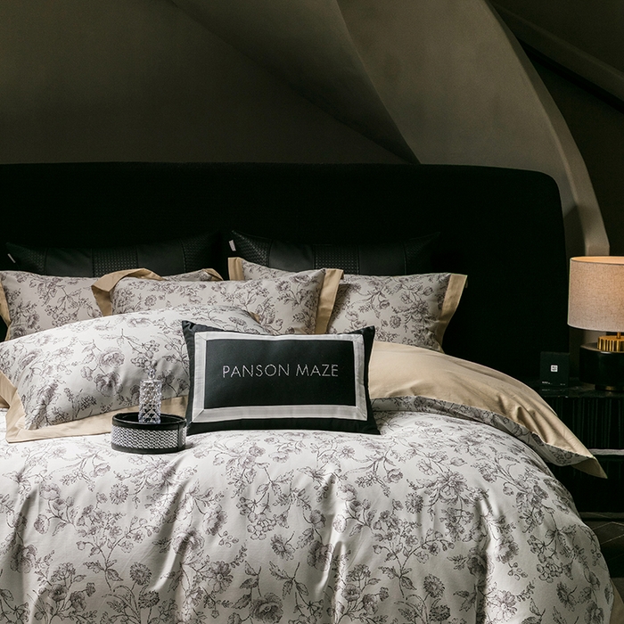 91家纺网 家纺一手货源 找家纺 威克凯丽 2024新款100S缎面数码印花四件套 香颂 （雪茄色）