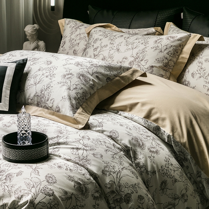 91家纺网 家纺一手货源 找家纺 威克凯丽 2024新款100S缎面数码印花四件套 香颂 （雪茄色）