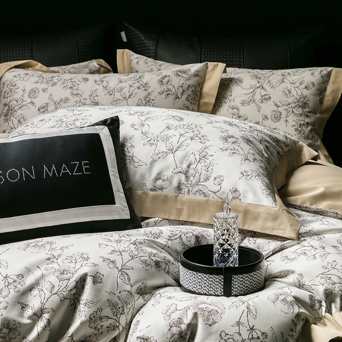 91家纺网 家纺一手货源 找家纺 威克凯丽 2024新款100S缎面数码印花四件套 香颂 （雪茄色）