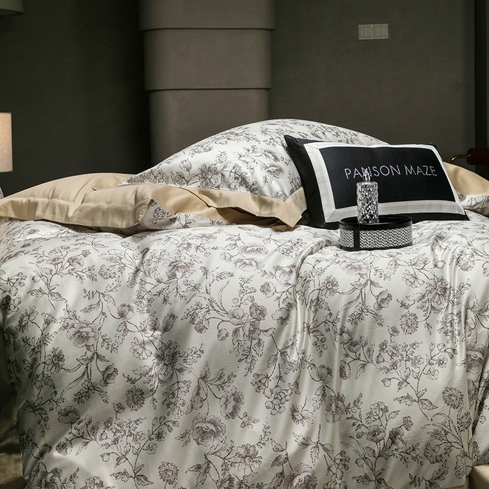 91家纺网 家纺一手货源 找家纺 威克凯丽 2024新款100S缎面数码印花四件套 香颂 （雪茄色）