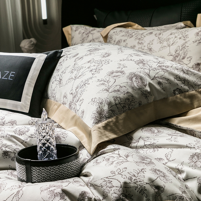 91家纺网 家纺一手货源 找家纺 威克凯丽 2024新款100S缎面数码印花四件套 香颂 （雪茄色）