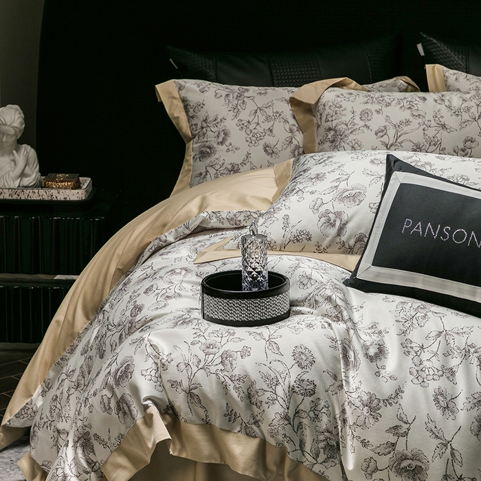 91家纺网 家纺一手货源 找家纺 威克凯丽 2024新款100S缎面数码印花四件套 香颂 （雪茄色）