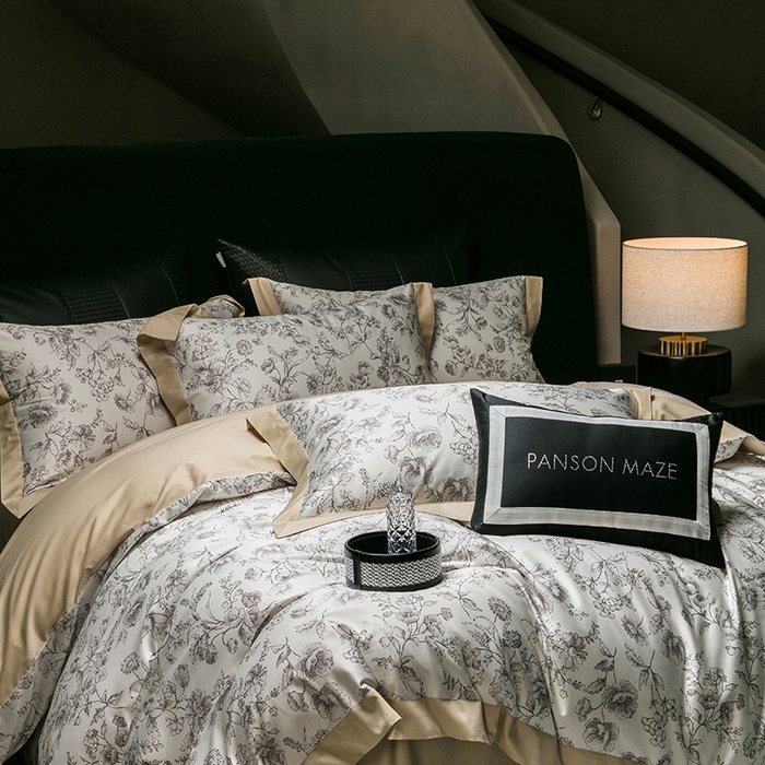 91家纺网 家纺一手货源 找家纺 威克凯丽 2024新款100S缎面数码印花四件套 香颂 （雪茄色）