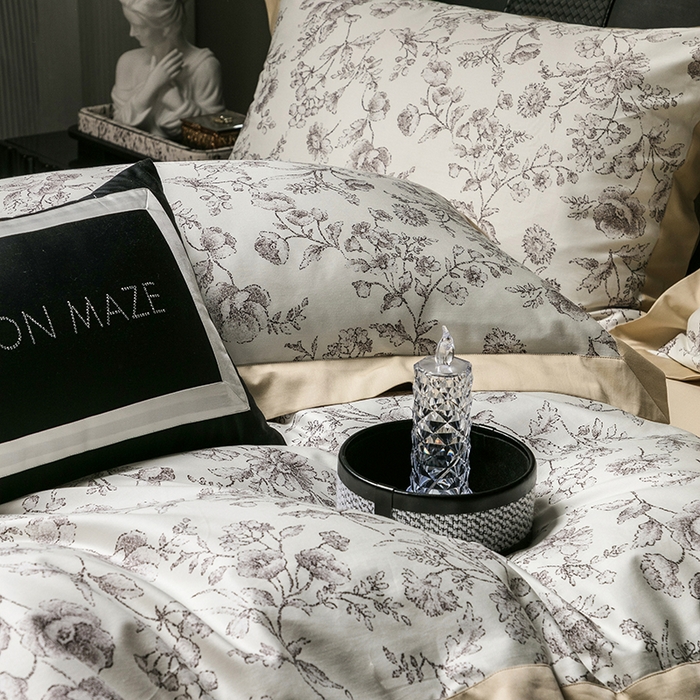 91家纺网 家纺一手货源 找家纺 威克凯丽 2024新款100S缎面数码印花四件套 香颂 （雪茄色）