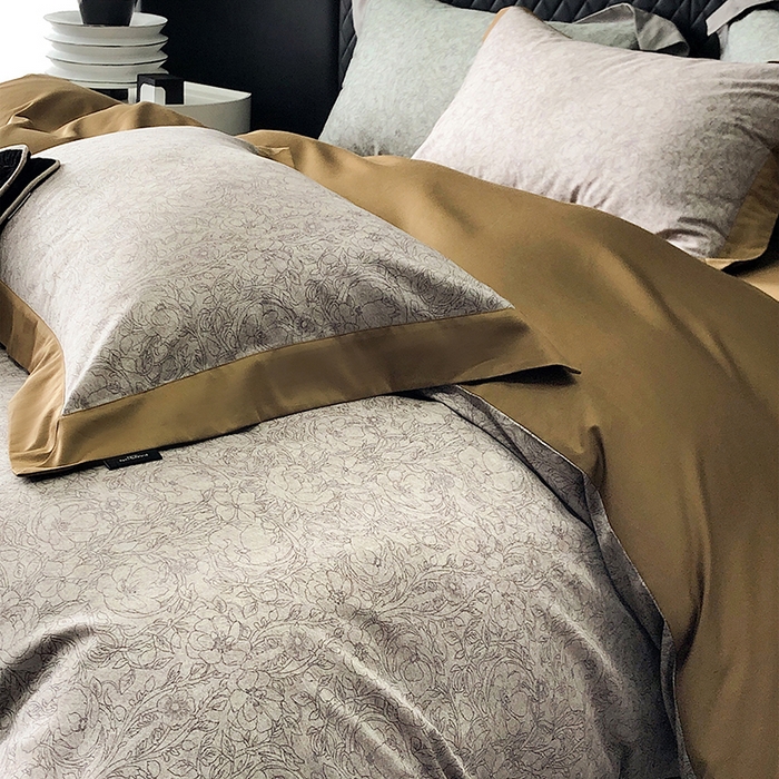 91家纺网 家纺一手货源 找家纺 威克凯丽 2024新款100S缎面数码印花四件套 香榭丽-咖