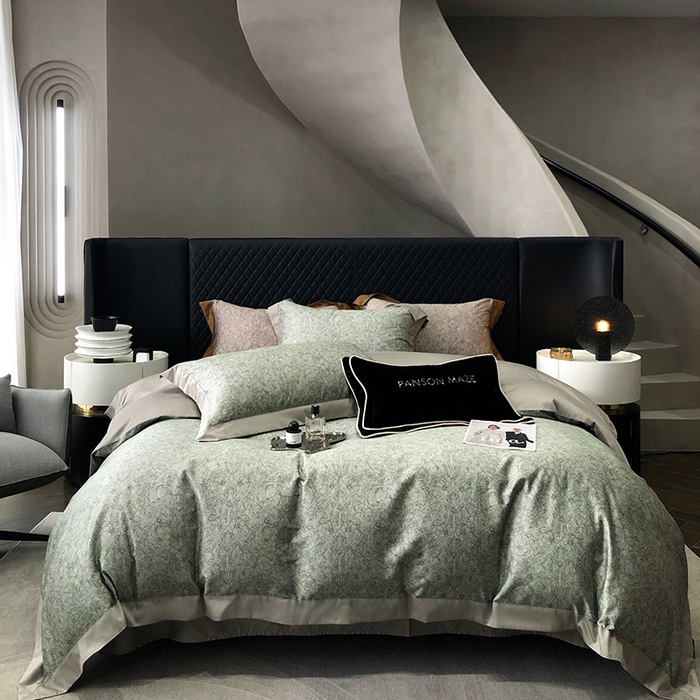 威克凯丽 2024新款100S缎面数码印花四件套 香榭丽-绿