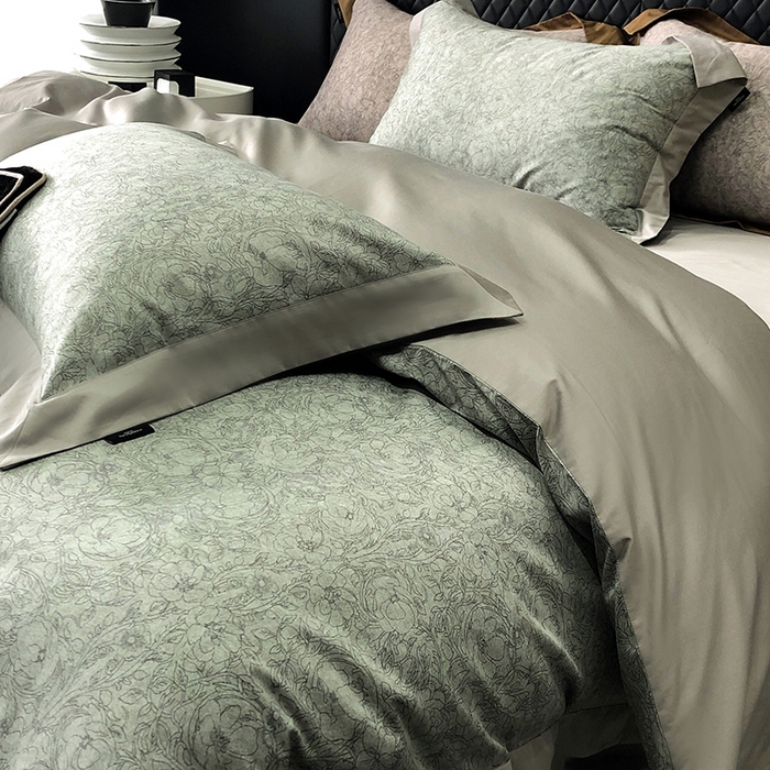 91家纺网 家纺一手货源 找家纺 威克凯丽 2024新款100S缎面数码印花四件套 香榭丽-绿