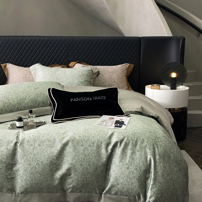 91家纺网 家纺一手货源 找家纺 威克凯丽 2024新款100S缎面数码印花四件套 香榭丽-绿