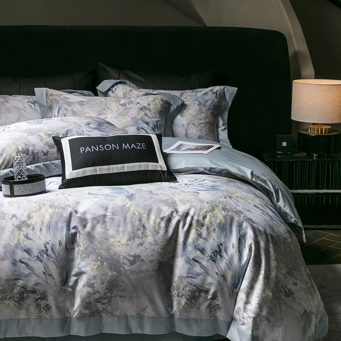 91家纺网 家纺一手货源 找家纺 威克凯丽 2024新款100S缎面数码印花四件套 园逸（软香兰）