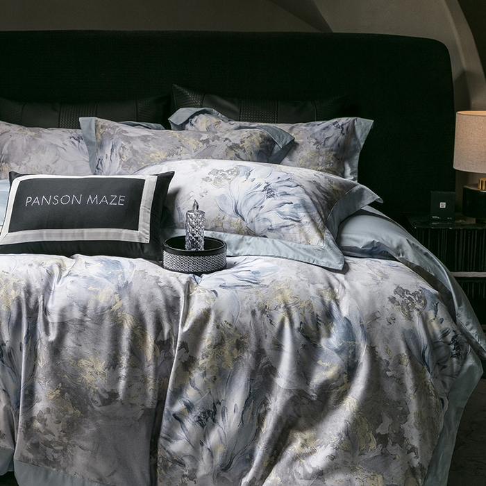 91家纺网 家纺一手货源 找家纺 威克凯丽 2024新款100S缎面数码印花四件套 园逸（软香兰）