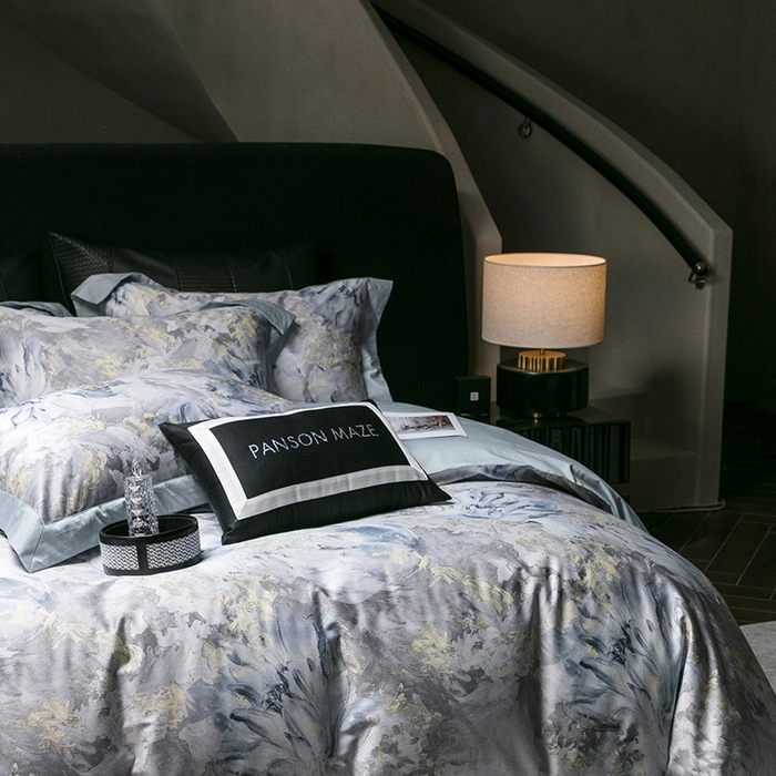 91家纺网 家纺一手货源 找家纺 威克凯丽 2024新款100S缎面数码印花四件套 园逸（软香兰）