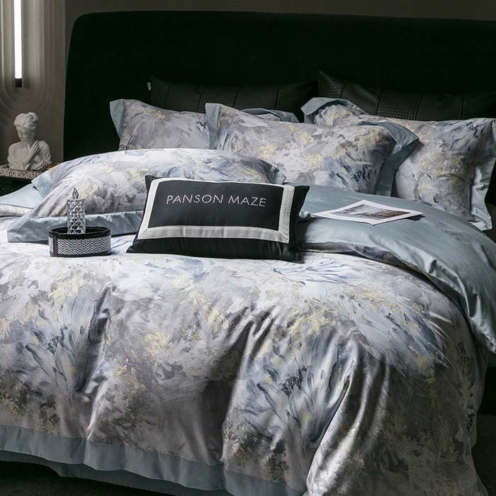 91家纺网 家纺一手货源 找家纺 威克凯丽 2024新款100S缎面数码印花四件套 园逸（软香兰）