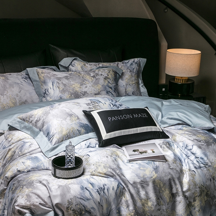 91家纺网 家纺一手货源 找家纺 威克凯丽 2024新款100S缎面数码印花四件套 园逸（软香兰）