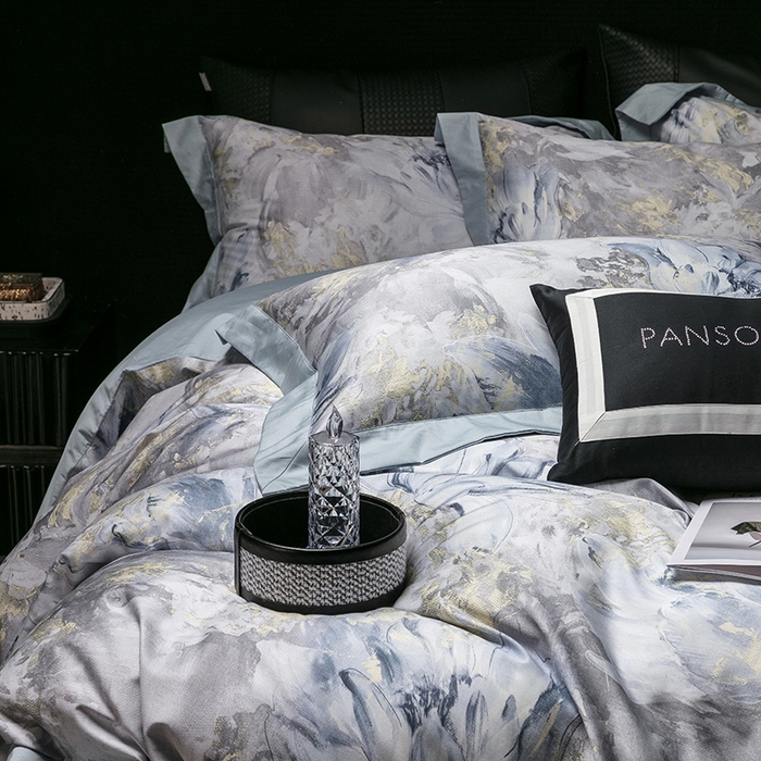 91家纺网 家纺一手货源 找家纺 威克凯丽 2024新款100S缎面数码印花四件套 园逸（软香兰）