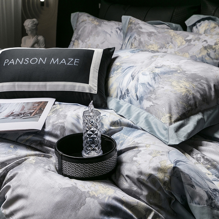 91家纺网 家纺一手货源 找家纺 威克凯丽 2024新款100S缎面数码印花四件套 园逸（软香兰）