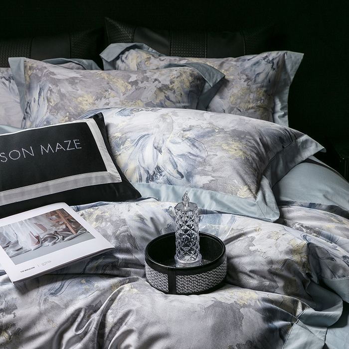 91家纺网 家纺一手货源 找家纺 威克凯丽 2024新款100S缎面数码印花四件套 园逸（软香兰）