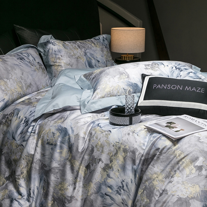 91家纺网 家纺一手货源 找家纺 威克凯丽 2024新款100S缎面数码印花四件套 园逸（软香兰）