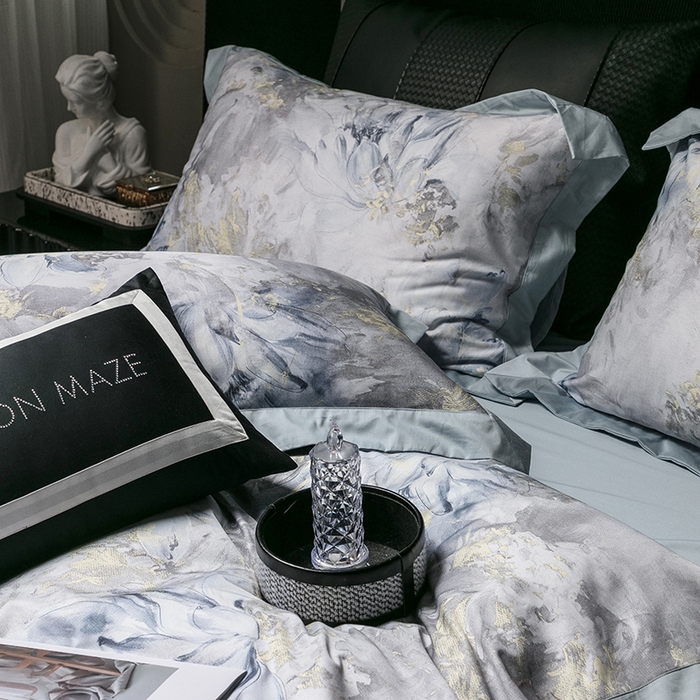 91家纺网 家纺一手货源 找家纺 威克凯丽 2024新款100S缎面数码印花四件套 园逸（软香兰）