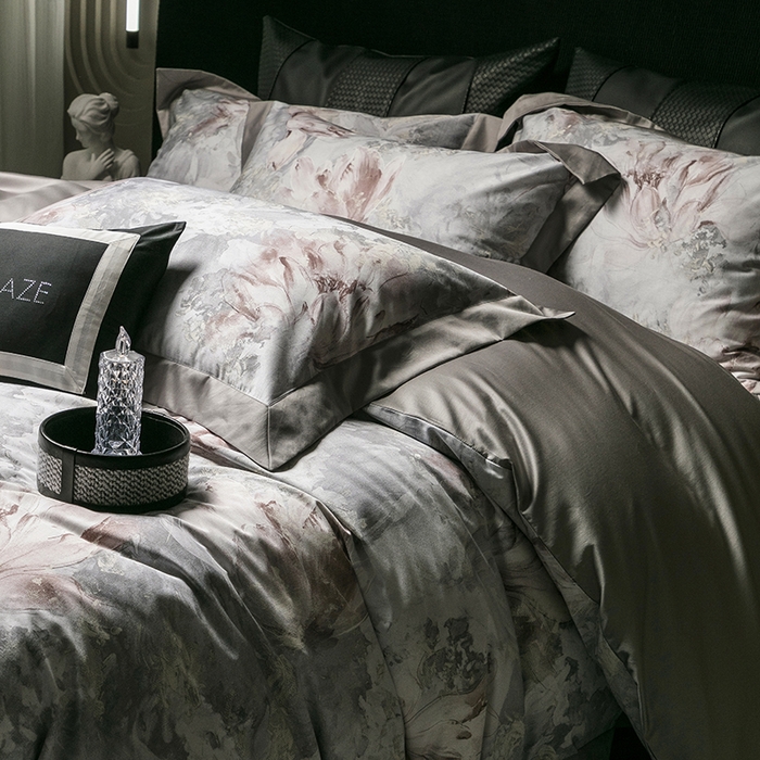 91家纺网 家纺一手货源 找家纺 威克凯丽 2024新款100S缎面数码印花四件套 园逸（星辰灰）