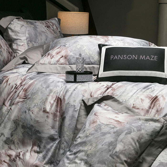 91家纺网 家纺一手货源 找家纺 威克凯丽 2024新款100S缎面数码印花四件套 园逸（星辰灰）