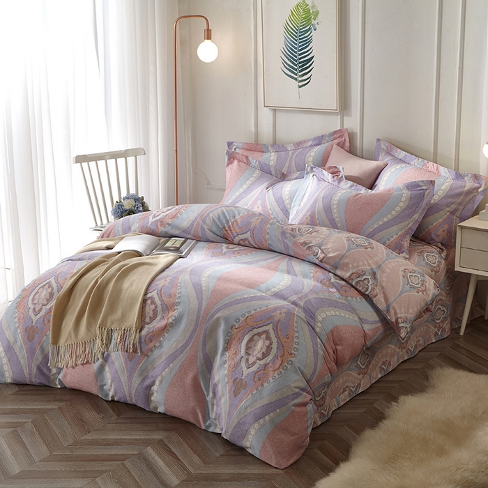 91家纺网 家纺一手货源 找家纺 威克凯丽 2024新款全棉活性磨毛四件套 瑟琳娜（紫）