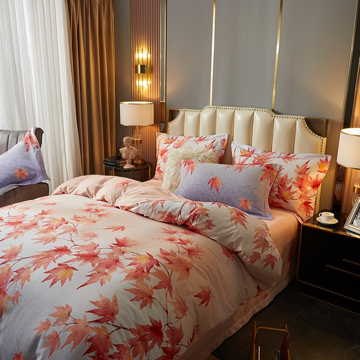 91家纺网 家纺一手货源 找家纺 威克凯丽 2024新款全棉活性磨毛四件套 香山红叶