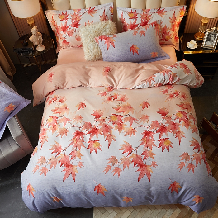 91家纺网 家纺一手货源 找家纺 威克凯丽 2024新款全棉活性磨毛四件套 香山红叶