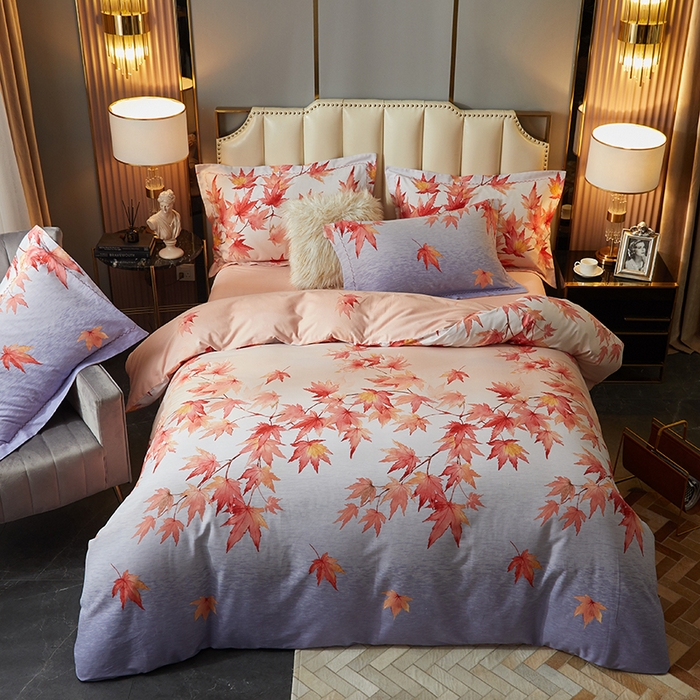 91家纺网 家纺一手货源 找家纺 威克凯丽 2024新款全棉活性磨毛四件套 香山红叶